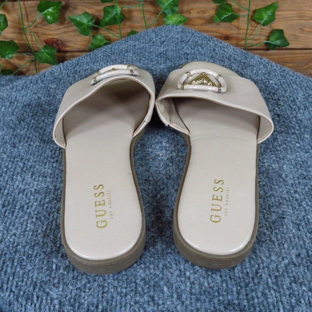 Guess‎ Magnify Women Slide Sandals Size 8 Casual Summer Beige Synthetic Flat